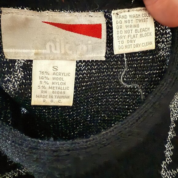 Milano Vintage 80s Black & Silver Abstract Pattern Sweater - Picture 4 of 4